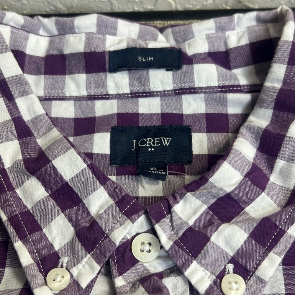 J.Crew Shirt Mens Gingham Check Slim Fit XL Purple White Preppy Classic Pocket - Picture 4 of 9